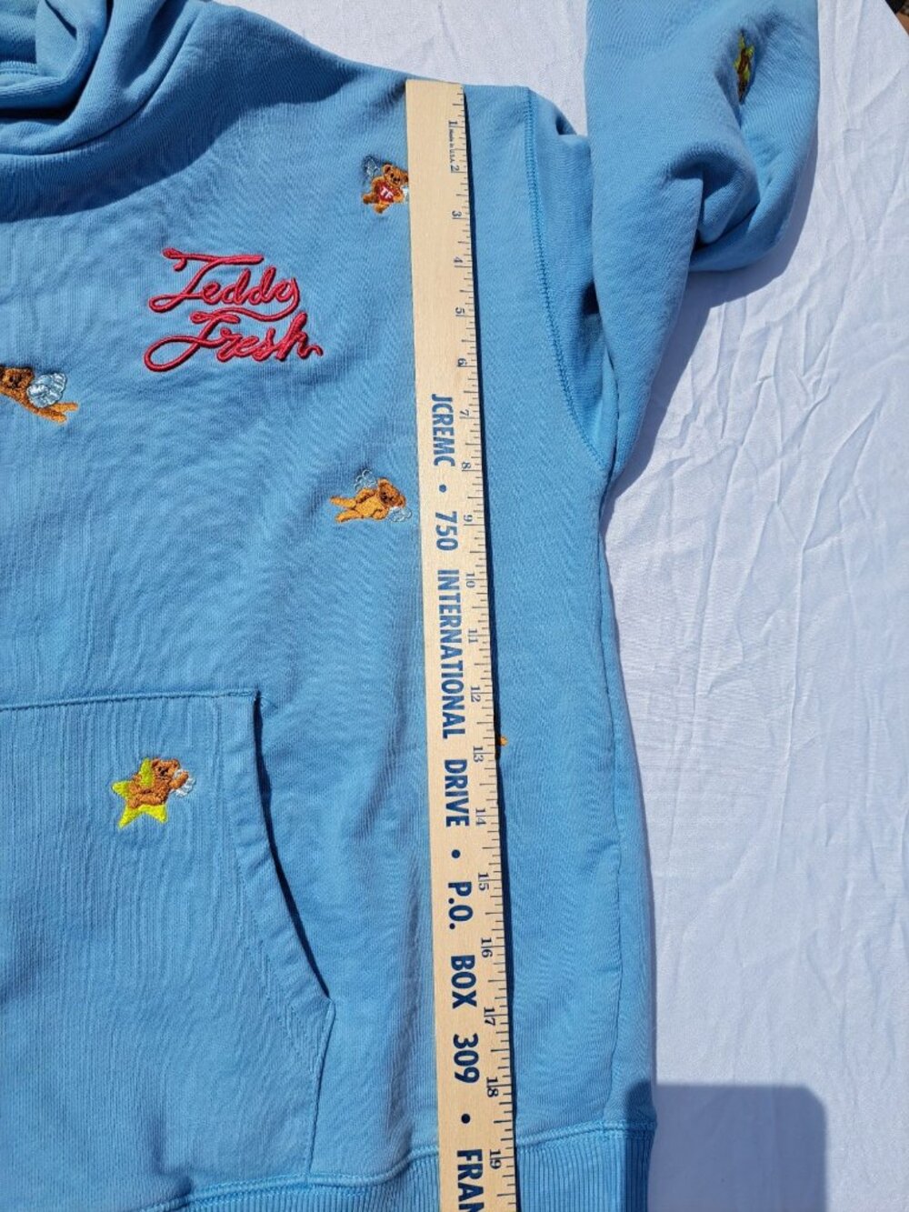 Teddy Fresh Angel Bear Graphic Embroidered Blue Hoodie Small Women's Streetwear - Picture 7 of 12